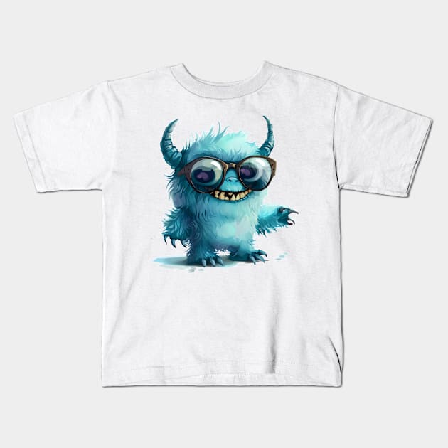 Cute Fluffy Monster Kids T-Shirt by Obotan Mmienu